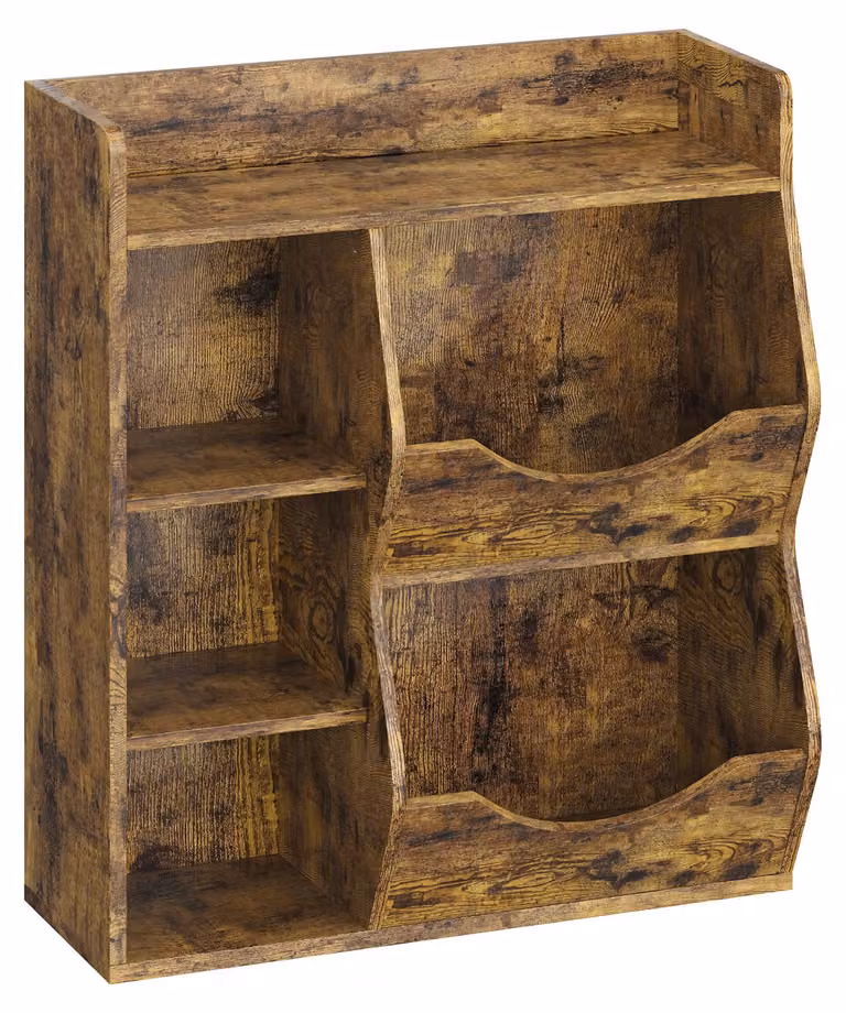 Scaffale per bambini con 5 scomparti – Organizzatore per giocattoli e libri, ideale per la cameretta dei bambini e l'asilo nido (color marrone rustico)