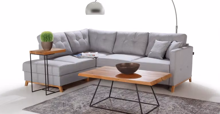 Ecksofa Stoff L-Form Bettfunktion Couch Design Polster Textil Eck Bettkasten