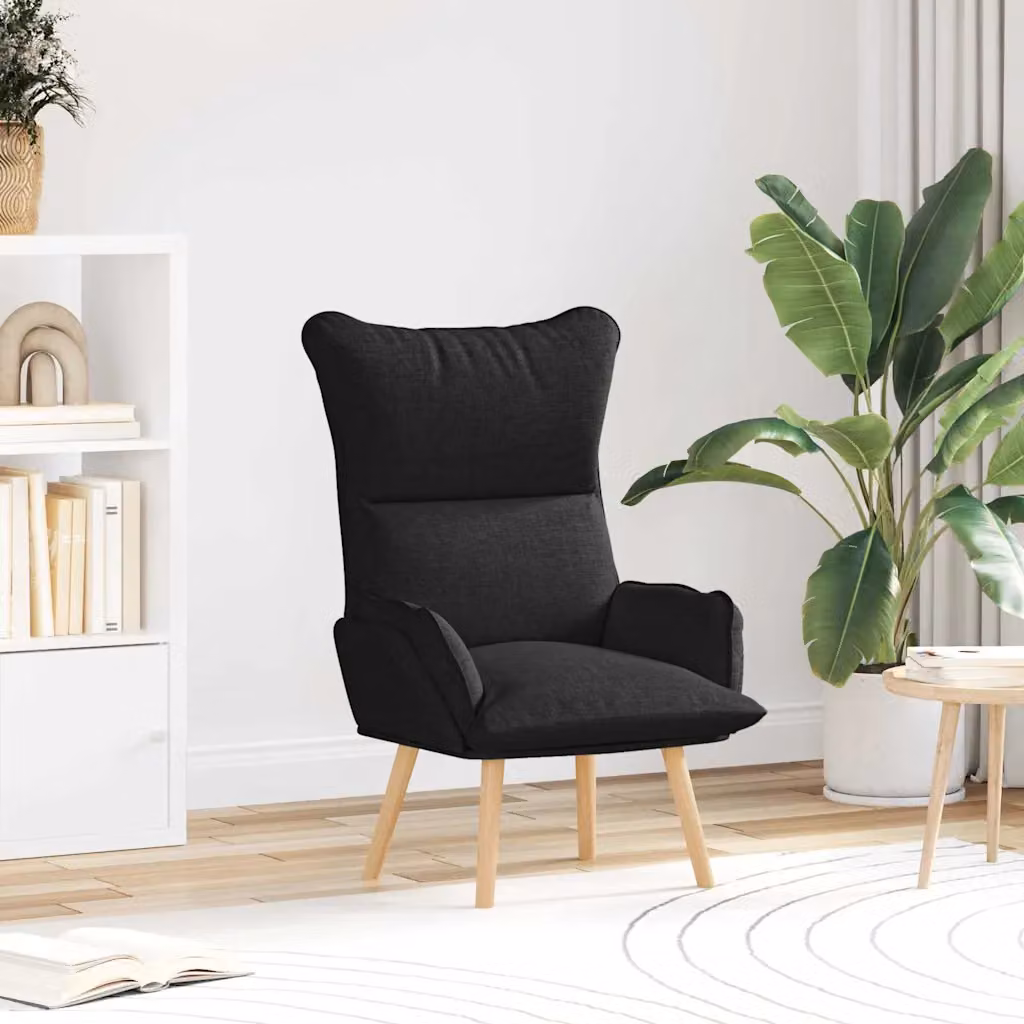 Poltrona moderna vidaXL in tessuto nero con struttura in legno e compensato, L: 69 cm, P: 74 cm, H: 93 cm