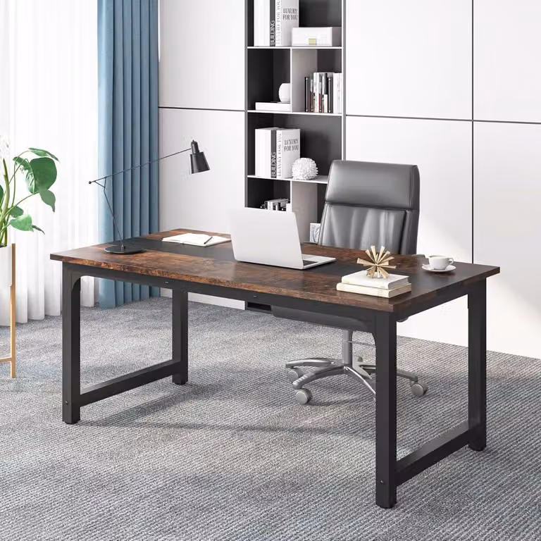 Scrivania moderna per computer con gambe in metallo e finitura effetto legno, ideale per l'ufficio, dimensioni 160 x 80 cm