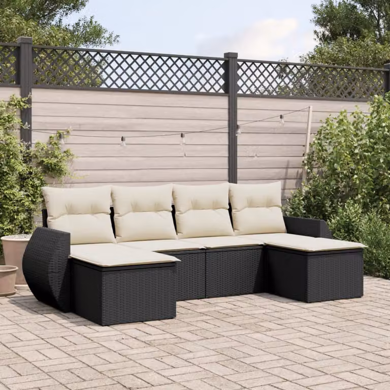 vidaXL Set Divano da Giardino 6 pz in Polyrattan Nero con Cuscini e Struttura in Metallo