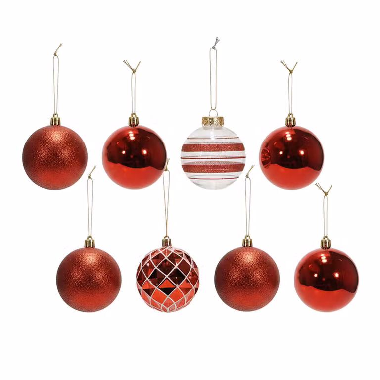 Set di 8 palline di Natale Vestiamo Casa con glitter rosse, diametro: 8 cm