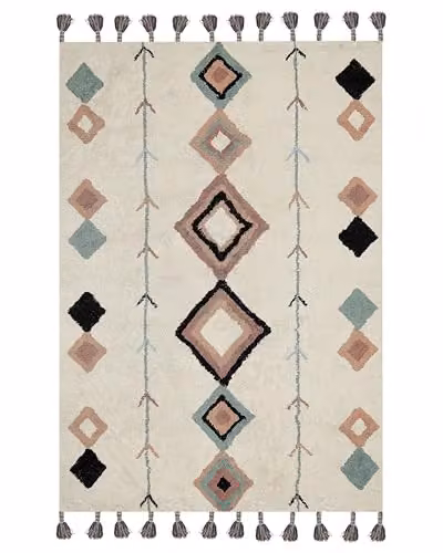 Tappeto in cotone con nappe e motivo a diamante multicolore 140 x 200 cm