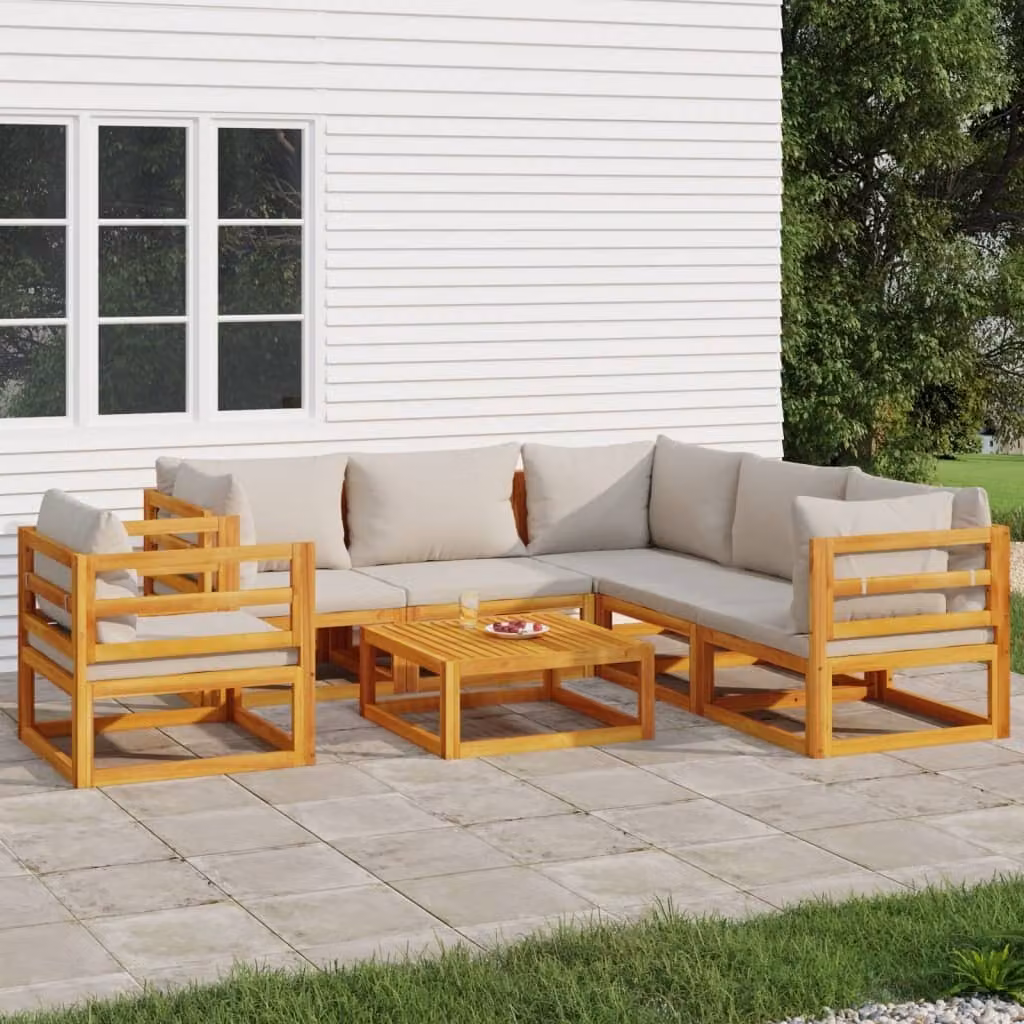 Maison Exclusive - Set da giardino da 7 pezzi con cuscini grigio chiaro, in legno massello