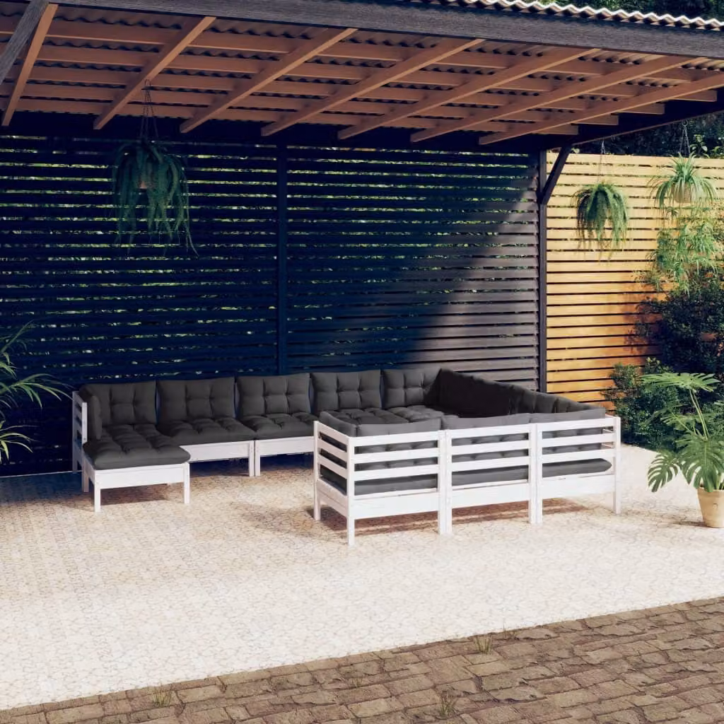 The Living Store Set da giardino 11 pezzi con cuscini in legno di pino bianco