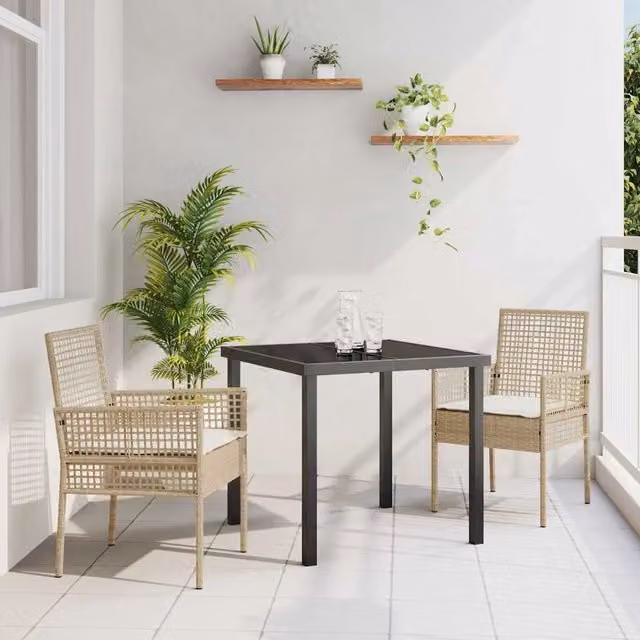 Set di 2 sedie da giardino moderne vidaXL in polyrattan beige con cuscini e braccioli – 1