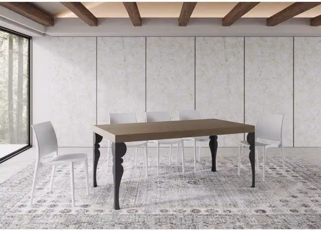 Tavolo allungabile moderno ITAMOBY con telaio in metallo antracite e piano in MDF beige L: 200-304 cm, P: 90 cm