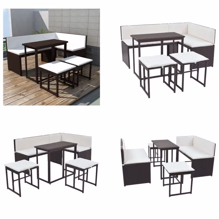 vidaXL set da pranzo da giardino 5 pezzi acciaio poli rattan marrone - Set di mobili da giardino - Set di mobili da giardino - Divano da giardino - Divani da giardino