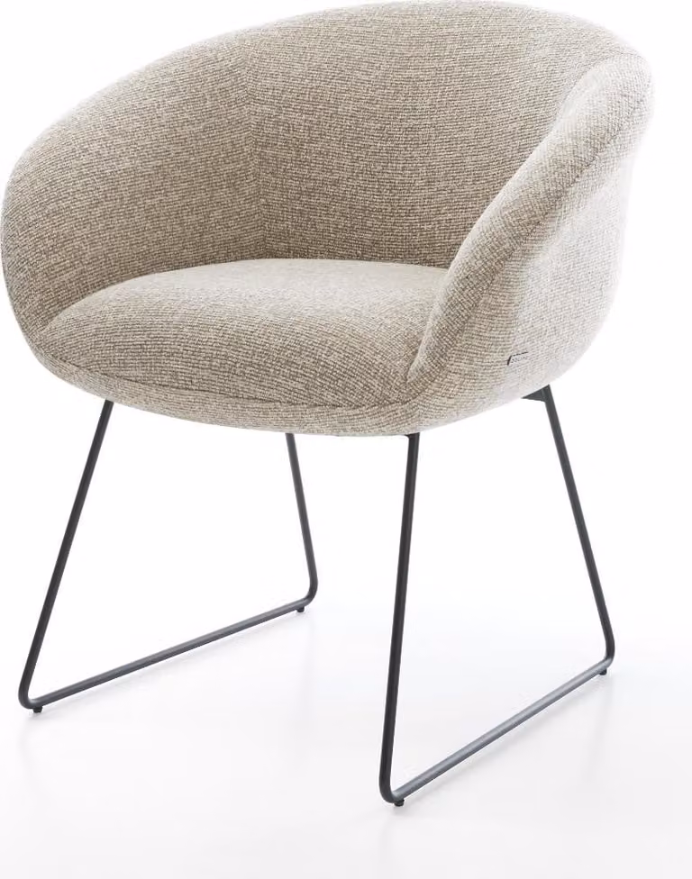 DELIFE Sedia da pranzo Vinka-Flex con braccioli Tessuto intrecciato Soft Beige Telaio a slitta Nero Molle insacchettate