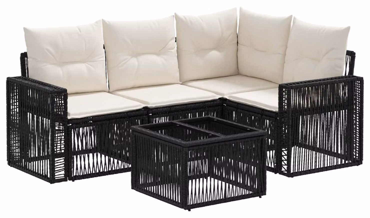 Set Divano da Giardino 5 pcs Nero e Bianco Crema polyrattan