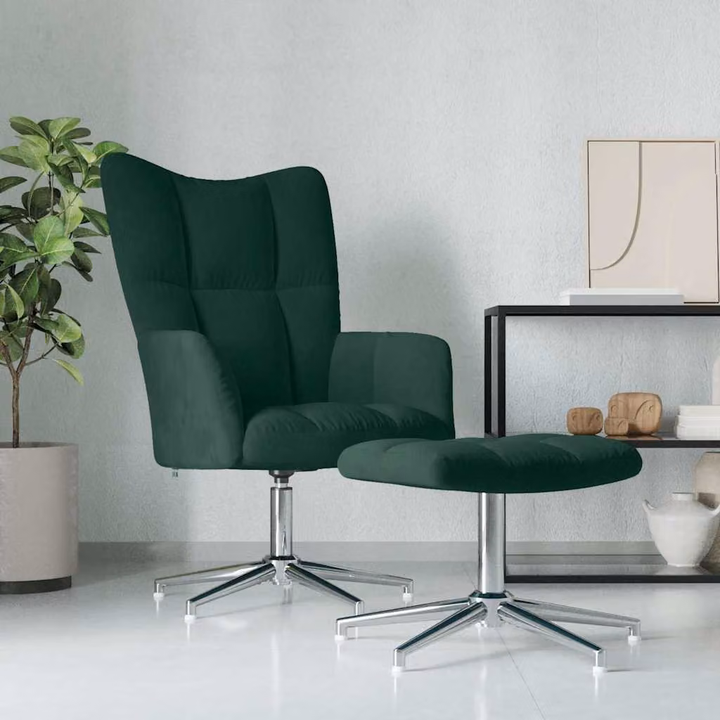 vidaXL Poltrona Relax con Poggiapiedi Verde in Velluto, Sedia Reclinabile con Struttura in Metallo e Rotazione a 360 Gradi