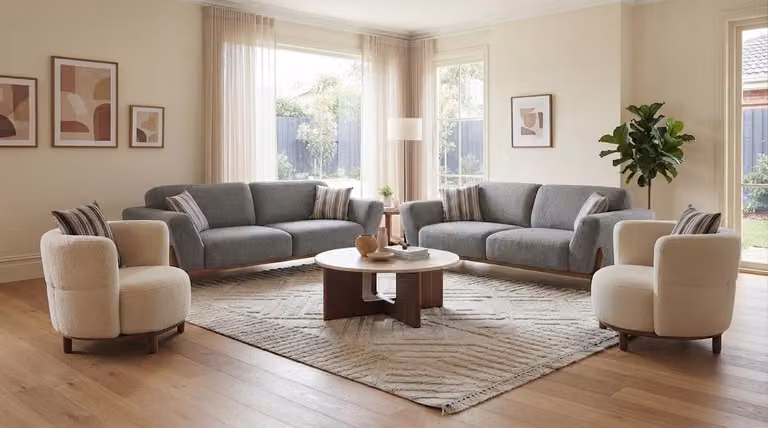 Modernes Graues Sofa Set 2x 3-Sitzer mit 2x Sessel Wohnbereich