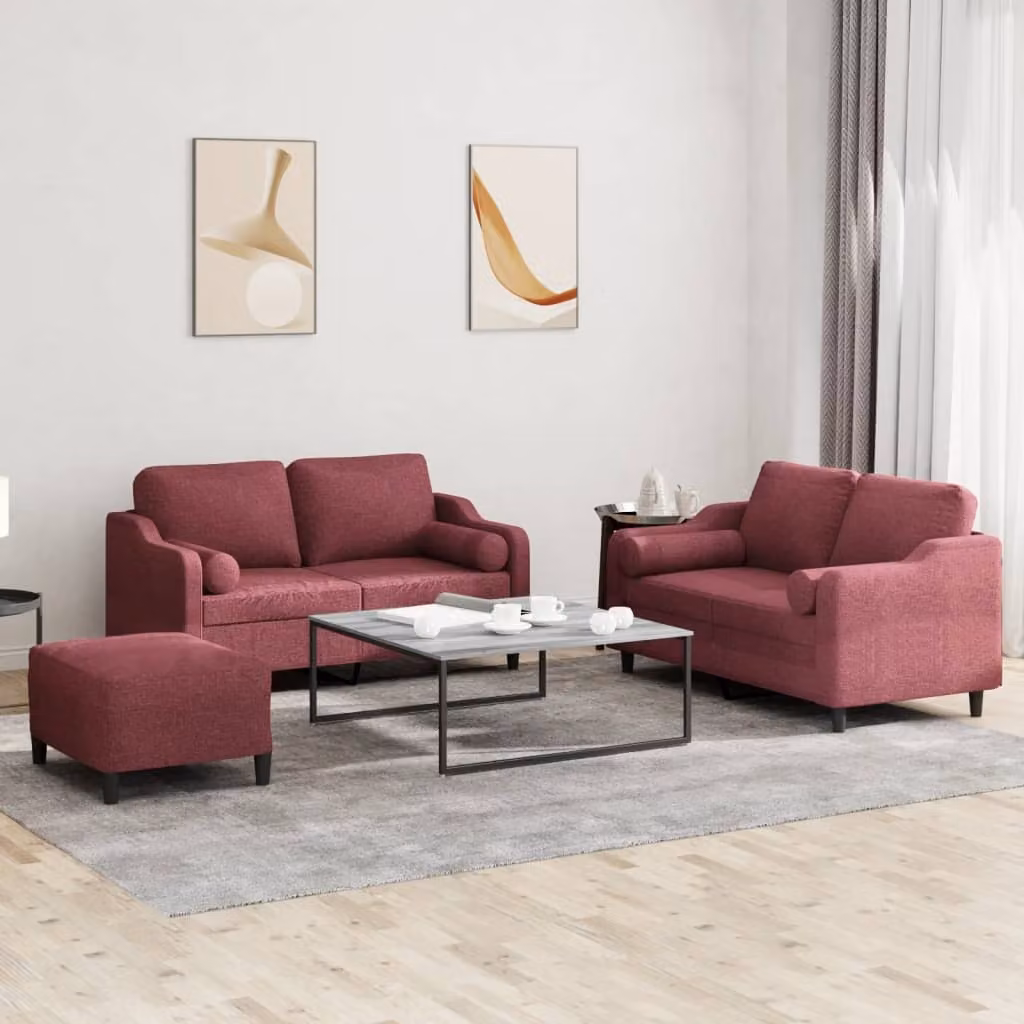 Maison Exclusive - Set divano 3 pezzi con cuscini in tessuto bordeaux