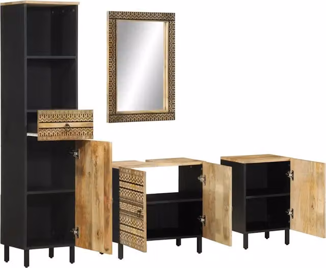 Set Mobili da Bagno | Armadio da bagno 4 pz in Legno Massello di Mango