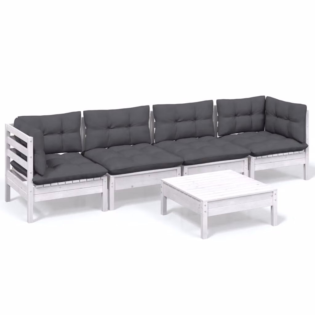 Set Salotto da Giardino 5pz con Cuscini Legno Massello di Pino