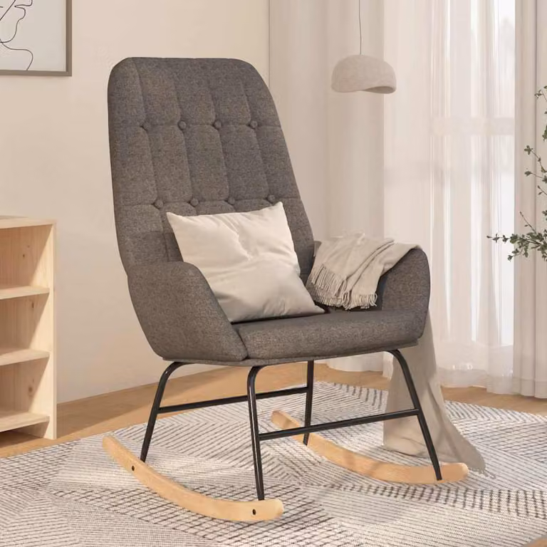 vidaXL Poltrona a Dondolo Moderna in Tessuto Grigio con Braccioli e Struttura in Legno e Metallo