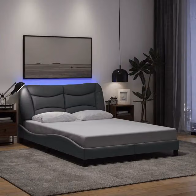 Giroletto con LED senza Materasso-Struttura Letto Hvar Grigio Chiaro 140x190 cm