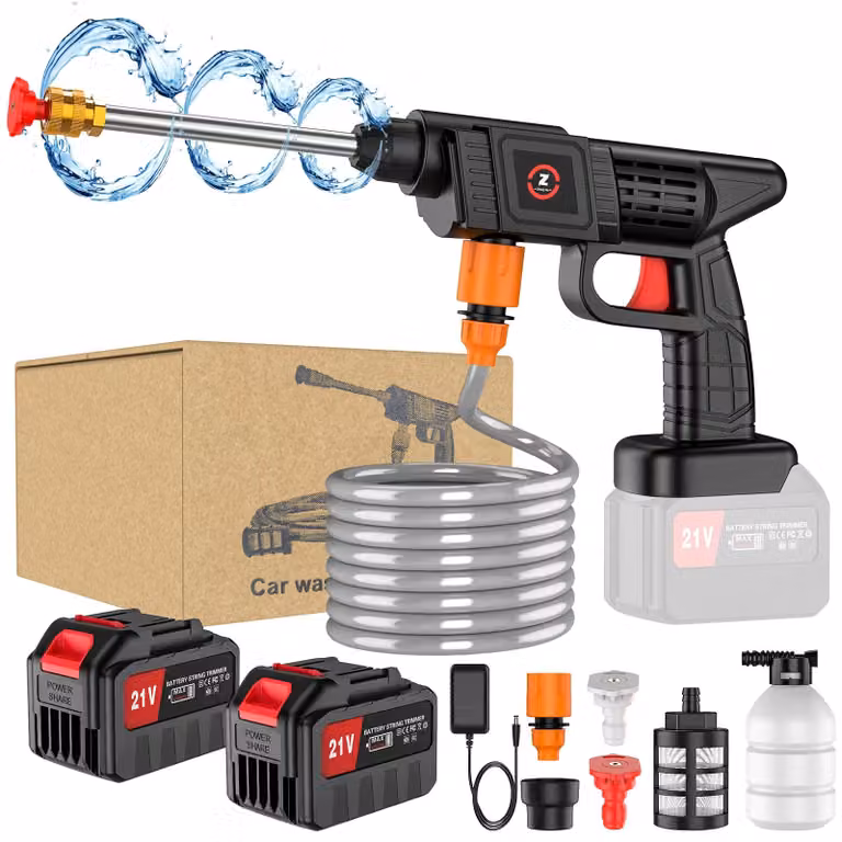 Idropulitrice per auto - Pistola di pulizia senza fili - 200 W - 50 bar - 21 V - 2 batterie - 4500 mAh