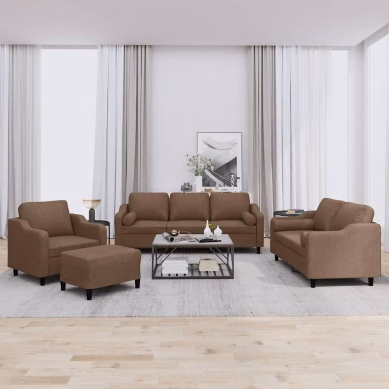 Maison Exclusive - Set divano 4 pezzi con cuscini in tessuto marrone