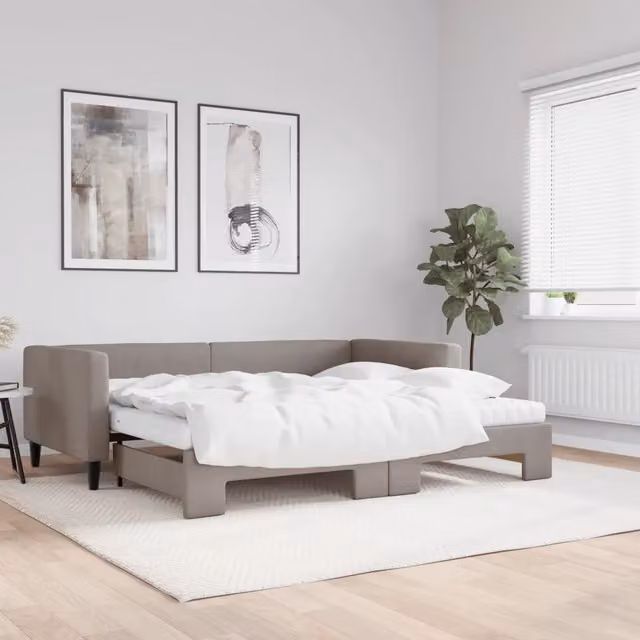 Divano Letto Estraibile vidaXL in Tessuto con Cassetto, Grigio e Beige, L/P/H: 223 x 90 x 68 cm
