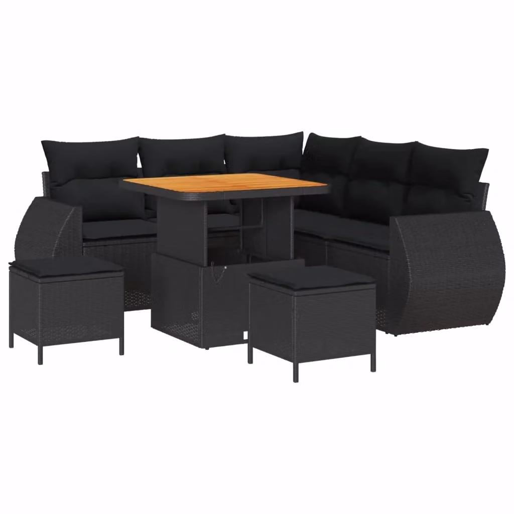 Set Divano da Giardino a L vidaXL 8 Pezzi Nero con Cuscini e Tavolino da Esterno – 2