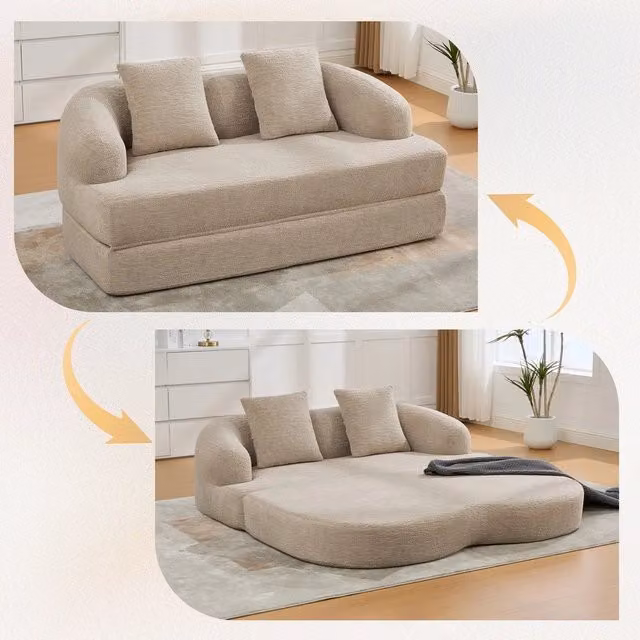 Divano letto 2 posti ¨C Minimal ¨C Chenille Tortora con 2 cuscini estraibile