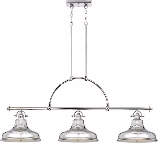 Lampadario a sospensione industriale Quoizel Emery in metallo argento con 3 luci E27 e vetro trasparente