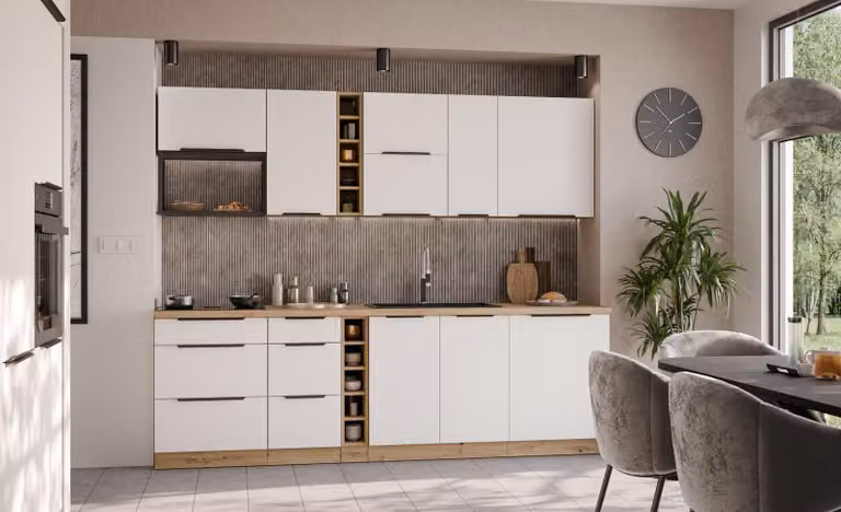 Mobile alto da cucina LUNARA - larghezza 30 cm, bianco / rovere artigianale