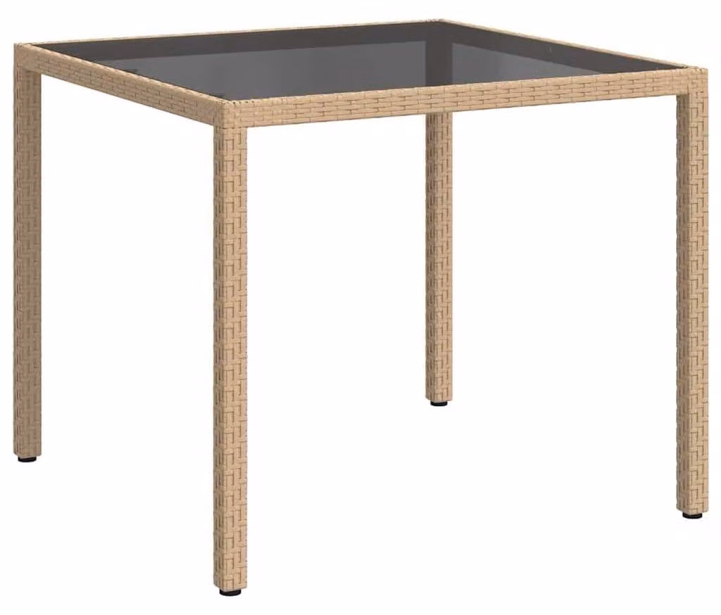 Tavolo da giardino in rattan sintetico (Polyrotan) con piano in vetro temperato, color beige