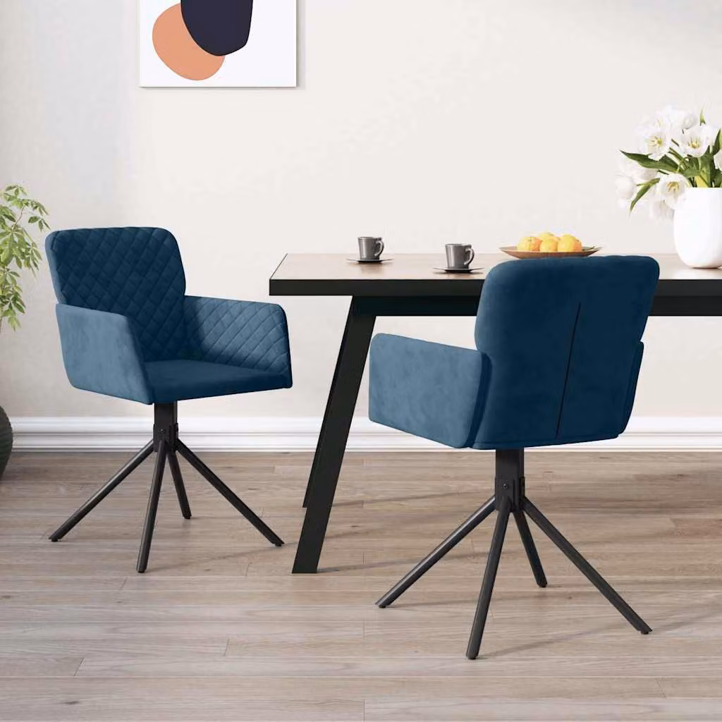 Set di 2 sedie da pranzo girevoli vidaXL in velluto blu con struttura in metallo e MDF