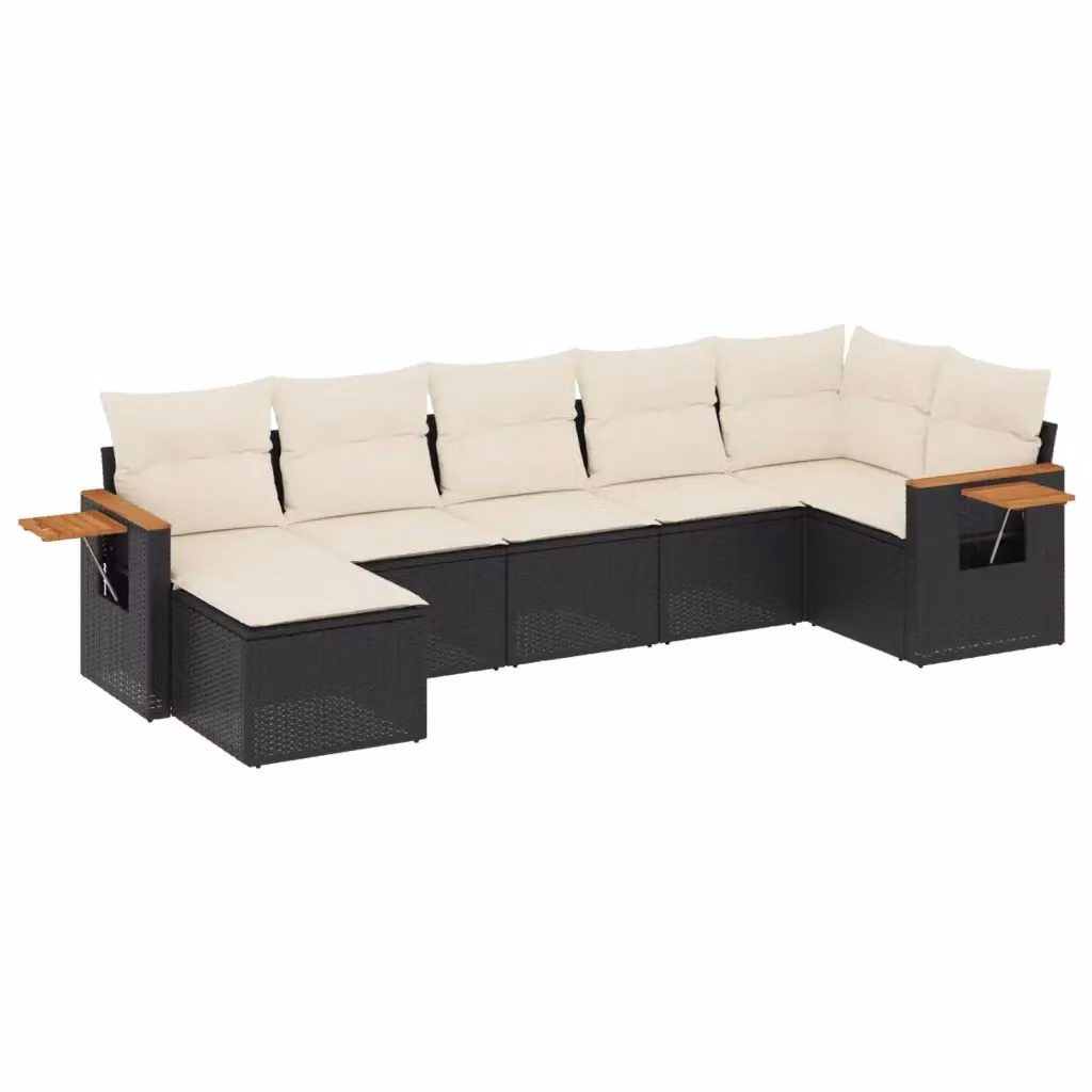Set Divani da Giardino a L vidaXL in Polyrattan Nero con 7 Cuscini e Tavolino da Esterno – 2