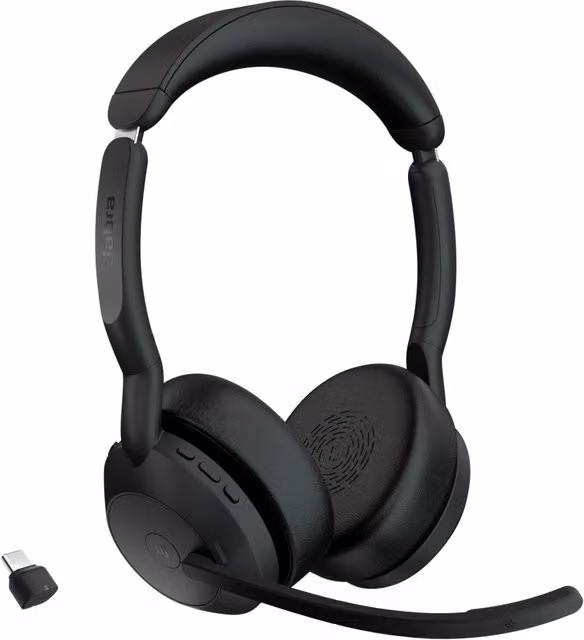 Jabra Evolve2 55 Auricolare Wireless Bluetooth con Base di Ricarica USB-C, Nero