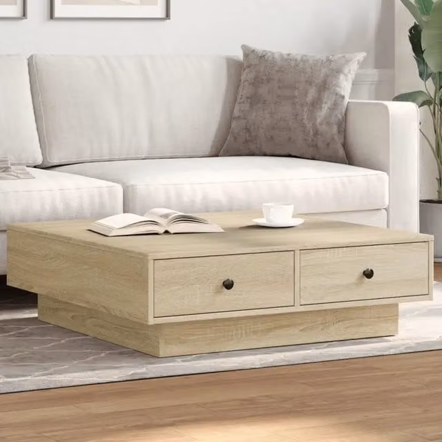 Tavolino da salotto quadrato vidaXL in legno e metallo color rovere, L/P/H: 90 x 90 x 28 cm – 1