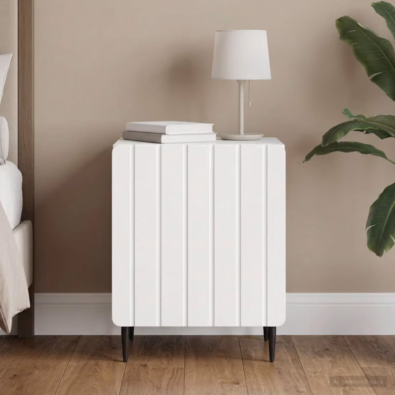 Armadio da notte moderno vidaXL bianco in legno ingegnerizzato e metallo L/P/H: 43 x 34,5 x 52 cm