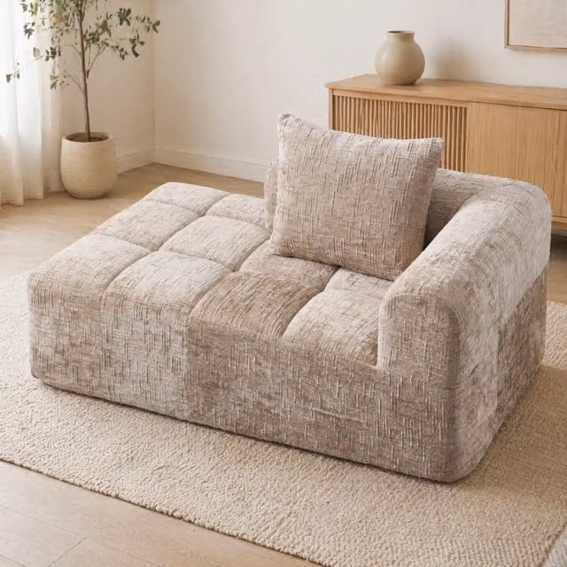 Divano moderno a L con chaise longue Mivray in tessuto, colore verde o beige, con cuscini inclusi, ideale per il tuo soggiorno o camera da letto, L/P/H: 158 x 90 x 60 cm