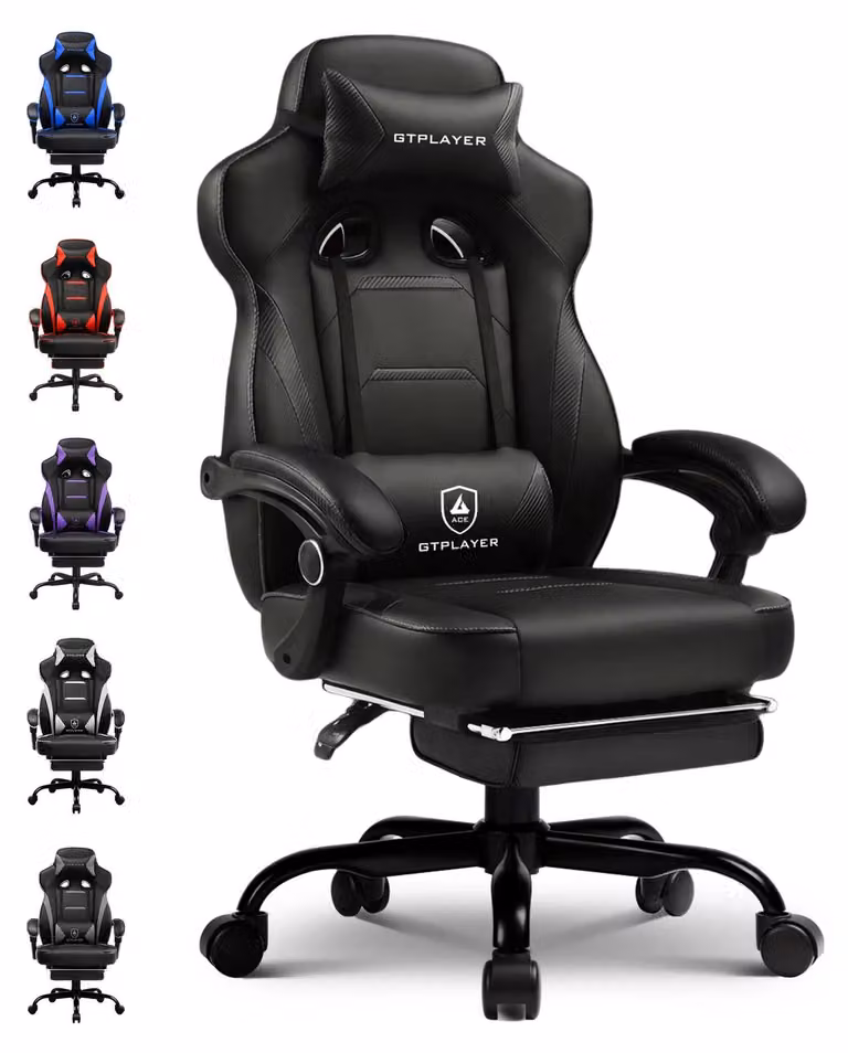 Sedia da gaming - Sedia da ufficio ergonomica con poggiapiedi - Portata massima: 180 kg - Inclinazione fino a 155° - Regolabile in altezza - Supporto lombare e poggiatesta - Colore: nero