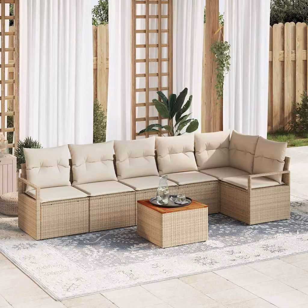 Maison Exclusive - Set da giardino composto da 7 pezzi. Divano e poltrone in rattan sintetico beige e crema
