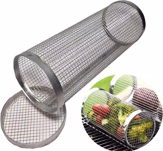 Accessori per Griglia Rotante in Acciaio Inossidabile - Manubrio Rotante Senza Foro - Accessori per Griglia Esterna per Verdure Pesce Carne - Essenziali per il Campeggio