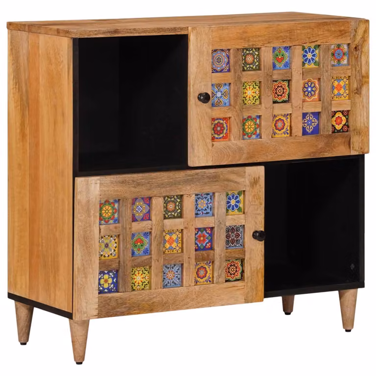 Credenza moderna vidaXL in legno di mango massello, colore marrone, L 80 x P 33 x H 75 cm