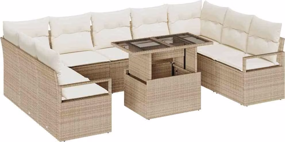 Set Divano da Giardino 10 pcs Beige Poly Rattan