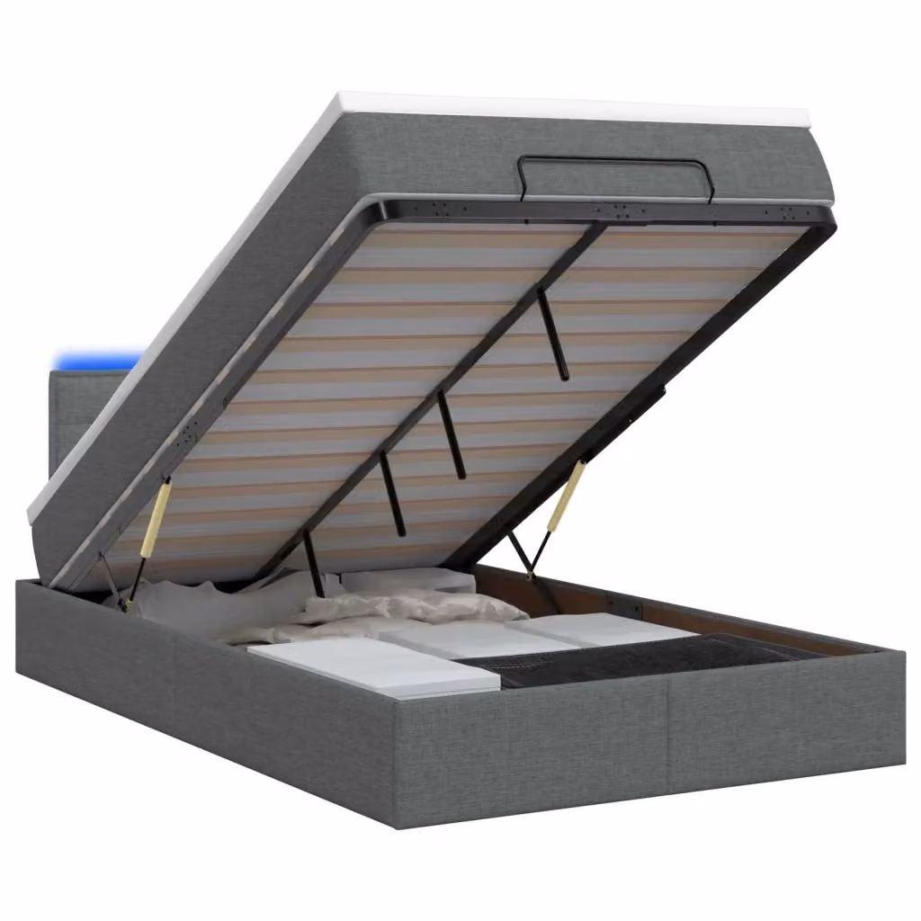 Letto Ottomano con Materasso e Illuminazione LED vidaXL, Grigio e Bianco, L/P/H: 120 x 200 x 88 cm – 2