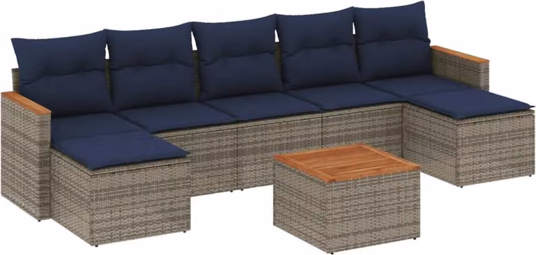 Set Divani da Giardino 8 pz con Cuscini Grigio in Polyrattan