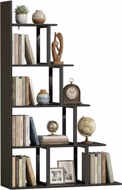Libreria a scala Xylo con 5 ripiani in stile industriale, colore nero, L 102 cm x P 30 cm x H 160 cm