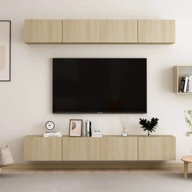 Set di 4 mobili porta TV vidaXL in legno multistrato color rovere, design moderno per soggiorno, L 100 x P 30 x H 30 cm