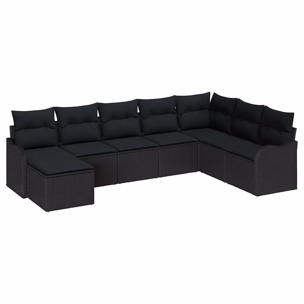 Set Divano da Giardino a L con Poltrona e Ottoman vidaXL, 8 Pezzi, Nero – 2