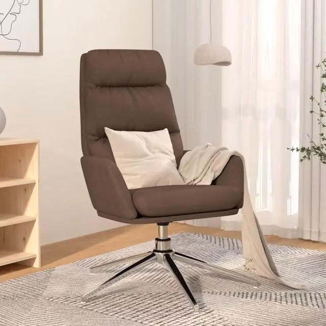 Sedia Relax girevole vidaXL in tessuto beige e marrone con struttura in metallo e braccioli