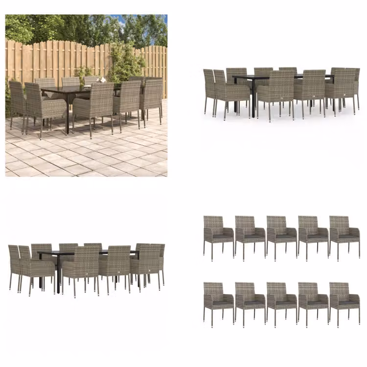 vidaXL Set da pranzo da giardino 11 pezzi con cuscini in poly rattan nero e grigio - Set da pranzo da giardino - Set da pranzo da giardino - Set da pranzo da terrazza