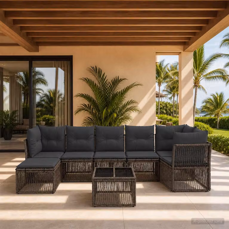 Maison Exclusive - Set da giardino composto da 8 pezzi. Divano in rattan sintetico, colore grigio
