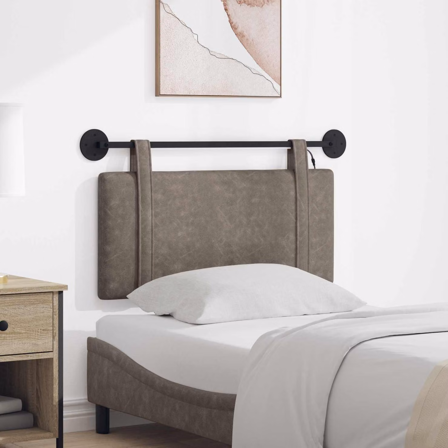Testiera sospesa moderna vidaXL in similpelle grigia con illuminazione integrata L: 90 cm, H: 55 cm, P: 5 cm