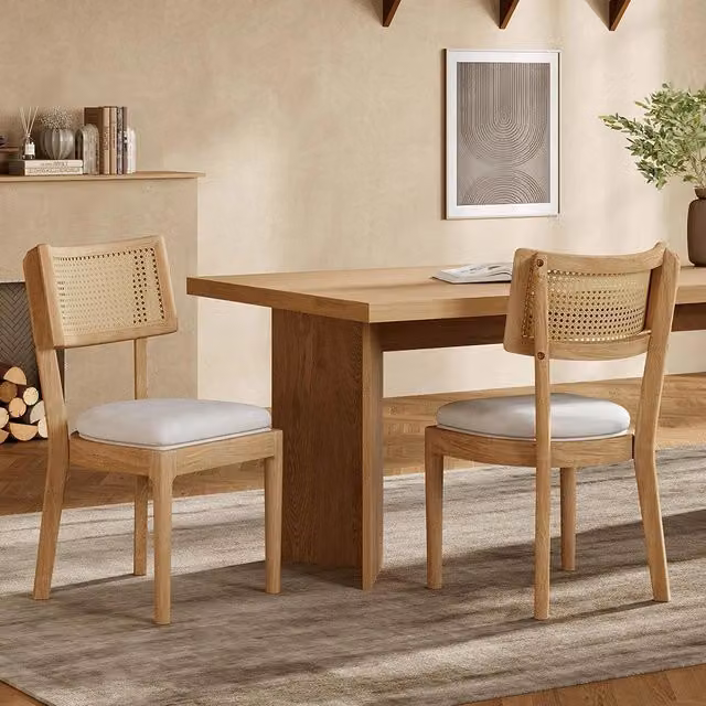 Set 2 sedie da pranzo - Xylo - legno e rattan colore lino/legno
